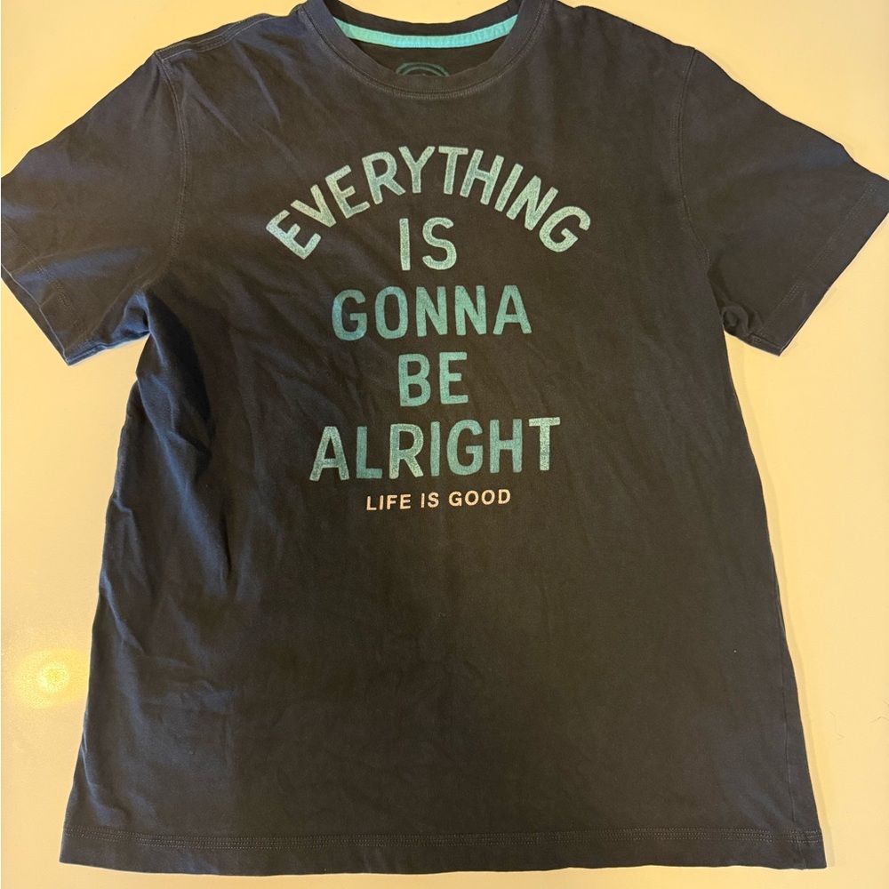 Life Is Good Black Tee with Blue Text